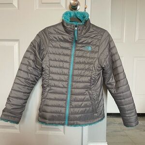 North face reversible puffer fleece jacket Girls size L (14/16)